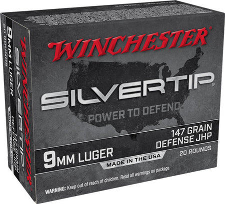 Winchester Silvertip Defense 9mm Luger / Parabellum 147 grain Jacket Hollow Point ammunition
