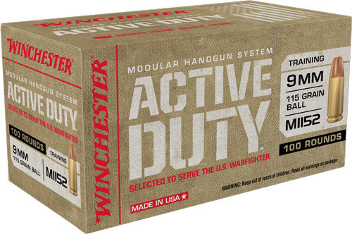 Winchester Active Duty M1152 9mm Luger / Parabellum 115 grain Full Metal Jacket Flat Nose ammunition