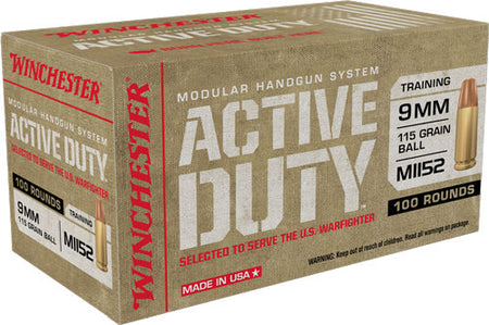Winchester Active Duty M1152 9mm Luger / Parabellum 115 grain Full Metal Jacket Flat Nose ammunition
