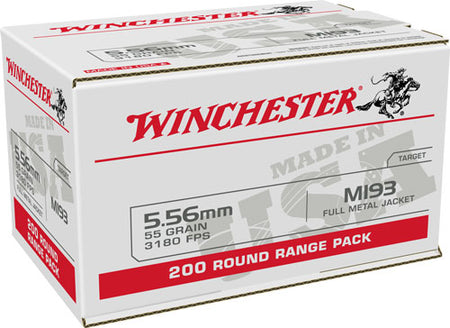 Winchester USA White Box M193 5.56x45mm NATO 55 grain Full Metal Jacket ammunition