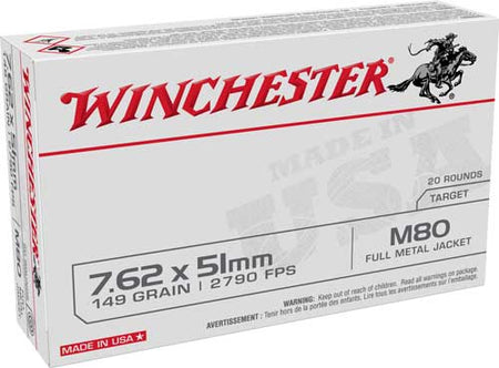 Winchester M80 M80 Full Metal Jacket Lead Core 149 Grain .308 Win / 7.62x51mm 2790 fps