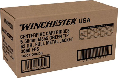 Winchester Ammo 5.56MM M855 62GR FMJ WIN LC 1000/1 (72) 020892228702