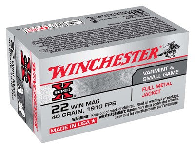 Winchester Super-X Rimfire Ammo 22 WMR 40 gr. Full Metal Jacket (FMJ)
