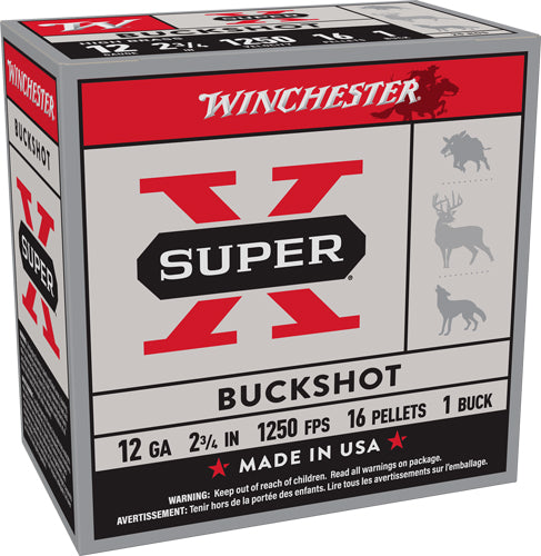 Winchester Super-X 16 Pellets Shotgun Ammo 12 Gauge 2.75 in 1-3/5 oz #1 Buck