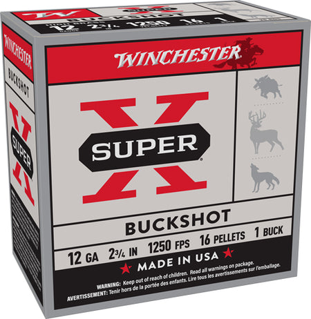 Winchester Super-X 16 Pellets Shotgun Ammo 12 Gauge 2.75 in 1-3/5 oz #1 Buck