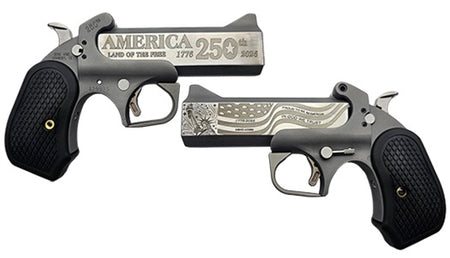 Bond Arms BA250TH-45/410 America 250th Anniversary 45 Long Colt/410 Gauge 2 Shot 4.25" Engraved Rough Matte Stainless Steel Barrel & Frame, Black B6 Resin Grip, Exposed Hammer