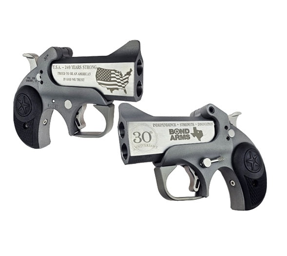 Bond Arms BA30TH-45LC/410 30th Anniversary 45 Colt (Long Colt)/410 Gauge 2 Shot 3" Engraved Matte Stainless Steel Barrel & Rough Matte Stainless Steel Frame, Black Rubber Grips
