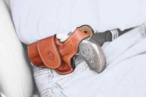 Bond Arms Left Hand Tan Leather Cross Draw Driving Holster Thumb Break