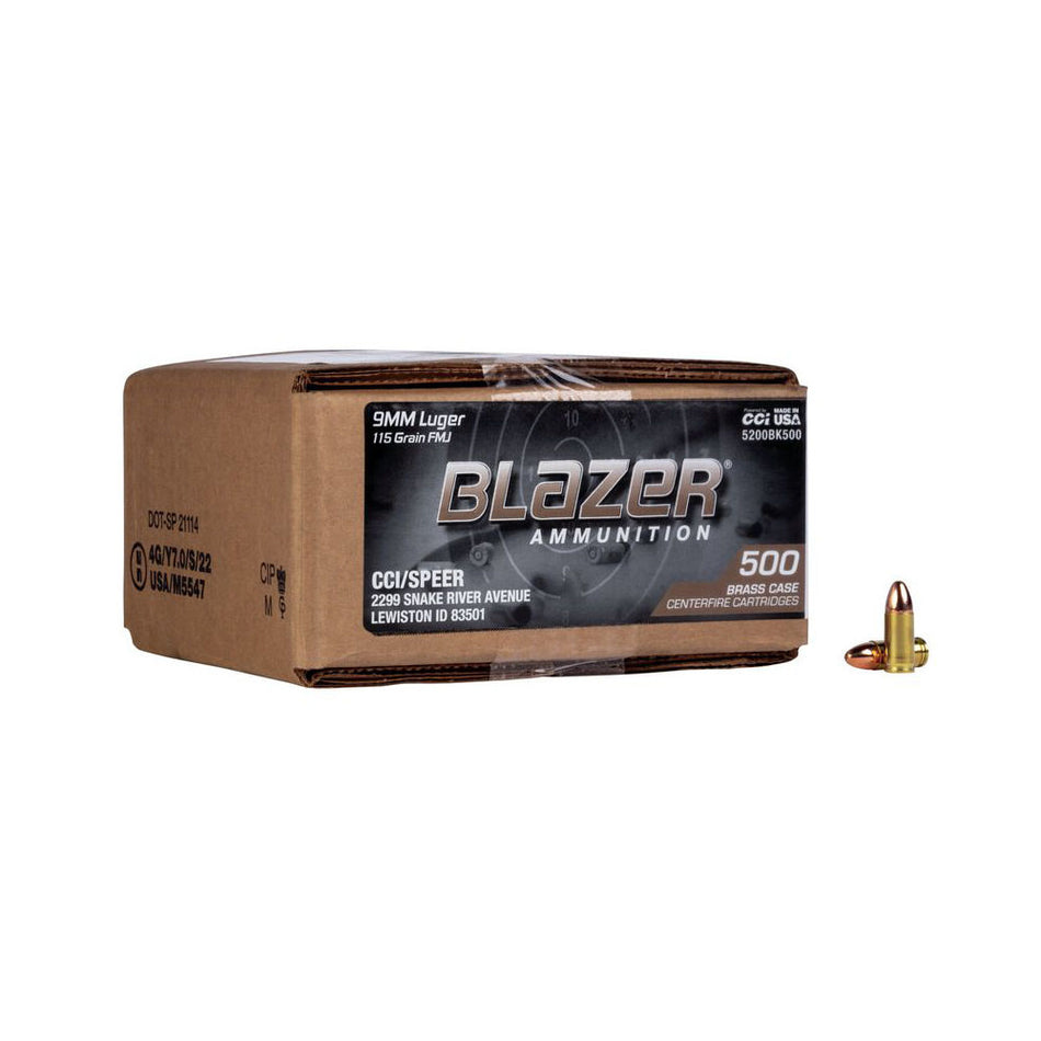 Blazer Brass 9mm Luger 115 Grain Full Metal Jacket(FMJ) 500ct Value Pack