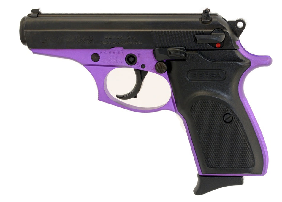 Bersa T380PRP8 Thunder Micro-Compact Frame 380 ACP 8+1, 3.50" Purple Cerakote Steel Barrel, Matte Black Serrated Steel Slide, Purple Cerakote Aluminum Frame
