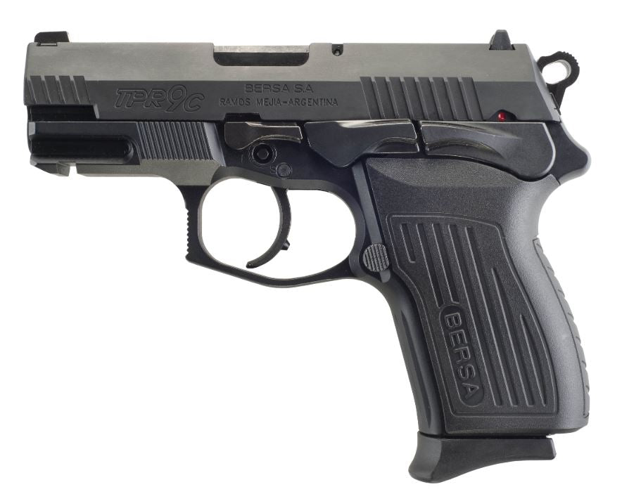 Bersa TPR9CM TPRC Compact Frame 9mm Luger 13+1, 3.25" Black Manual Barrel, Matte Black Serrated Steel Slide & Aluminum Frame, Ambidextrous