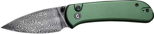 CIVIVI Qubit 2.98" Green Handle Damascus Steel Button Lock Folding Knife