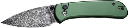 CIVIVI Qubit 2.98" Green Handle Damascus Steel Button Lock Folding Knife