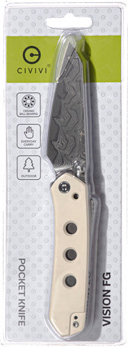 CIVIVI KNIFE VISION FG 3" IVORY DAMASCUS BLADE CLAM PACK