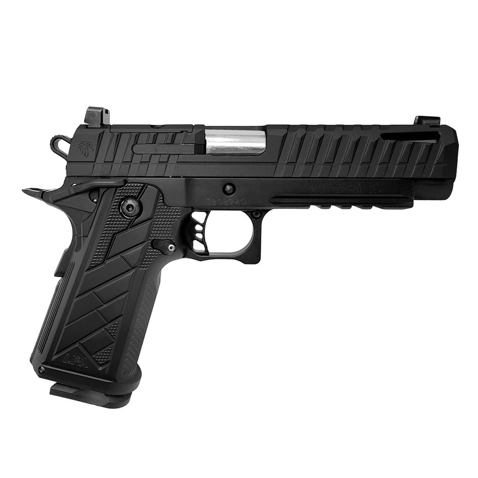 Live Free Armory HG8640-N Apollo 11 V2 Full Size Frame 9mm Luger 18+1 4.90" Stainless Barrel, Black Cerakote Steel Optic Cut/Serrated Slide, Black Cerakote Steel Frame w/Beavertail & Picatinny Rail, B