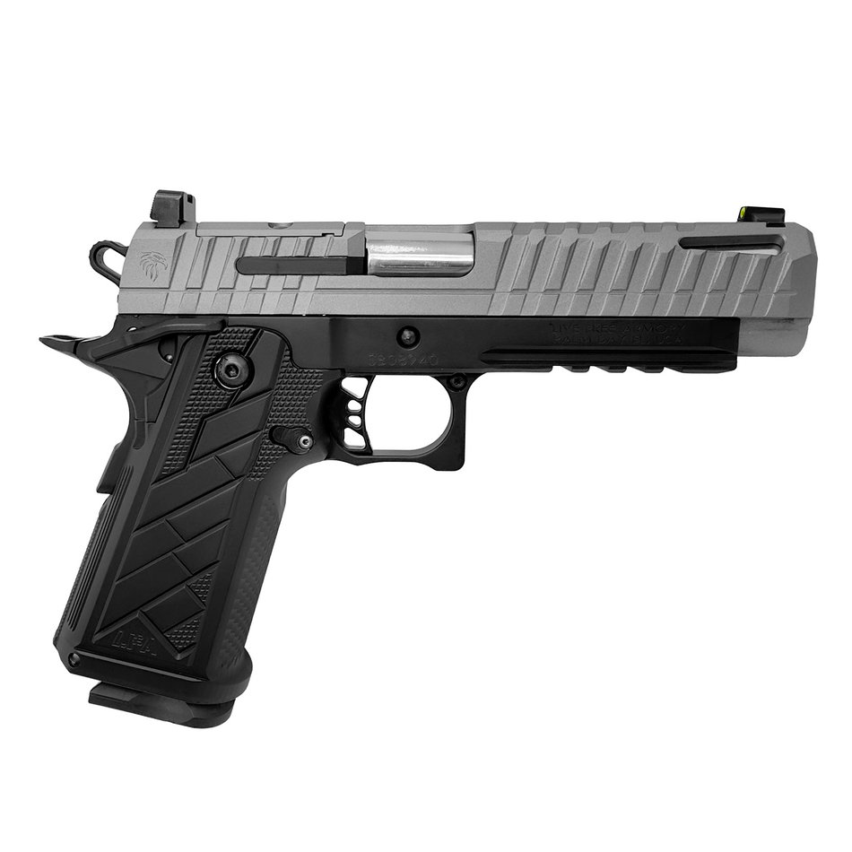 Live Free Armory HG8641-N Apollo 11 V2 Full Size Frame 9mm Luger 18+1 4.90" Stainless Barrel, Gray Cerakote Steel Optic Cut/Serrated Slide, Black Cerakote Steel Frame w/Beavertail & Picatinny Rail, Bl