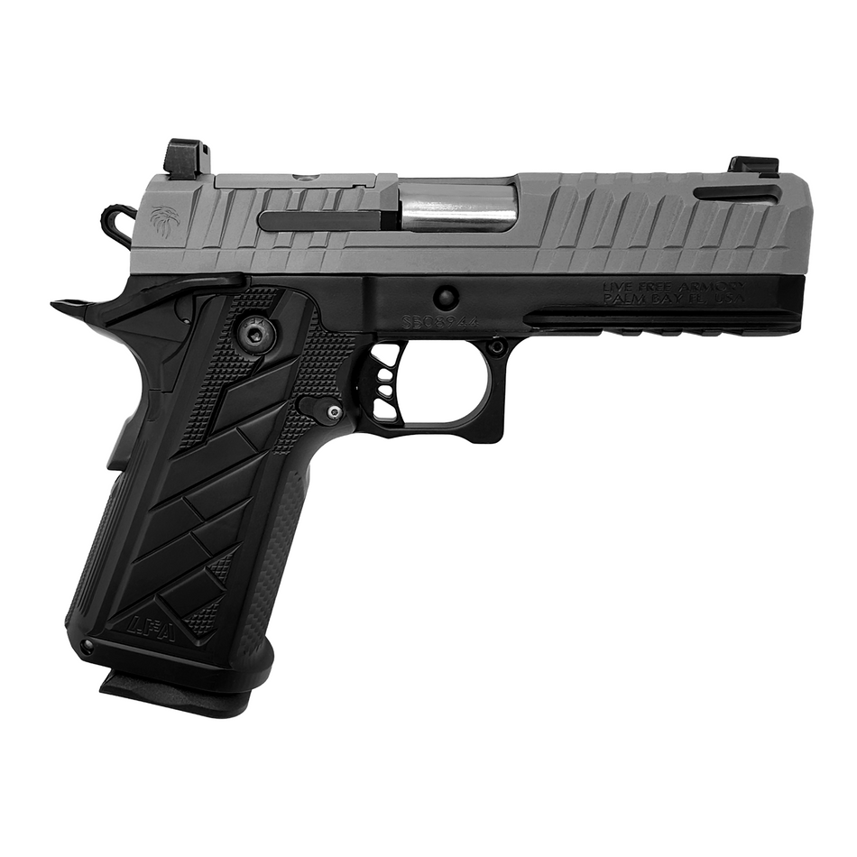 Live Free Armory HG8642-N Apollo 11 V2 Compact 9mm Luger 18+1 4.15" Stainless Barrel, Gray Cerakote Steel Optic Ready/Serrated Slide, Black Cerakote Steel Frame w/Beavertail & Picatinny Rail, Black Al