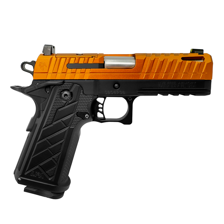 Live Free Armory HG8643-N Apollo 11 V2 Compact 9mm Luger 18+1 4.15" Stainless Barrel, Copper FX Cerakote Steel Optic Ready/Serrated Slide, Black Cerakote Steel Frame w/Beavertail & Picatinny Rail, Bla