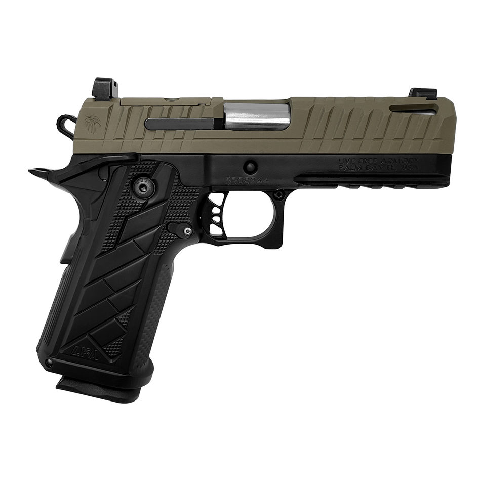 Live Free Armory HG8644-N Apollo 11 V2 Compact 9mm Luger 18+1 4.15" Stainless Barrel, Flat Dark Earth Cerakote Steel Optic Ready/Serrated Slide, Black Cerakote Steel Frame w/Beavertail & Picatinny Rai