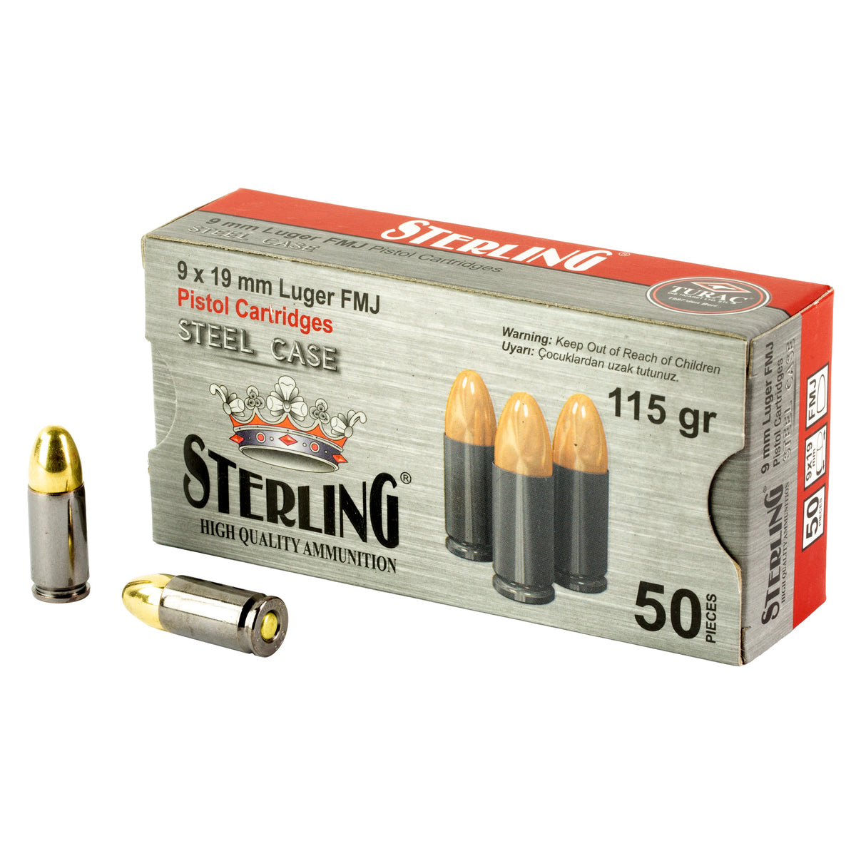 Sterling 9mm Luger / Parabellum Steel Case Full Metal Jacket 115 Grain