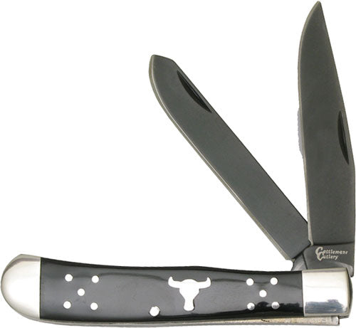 ABKT Cattlemans Cutlery 2-Blade Black Angus Trapper Knife Black Delrin Handle