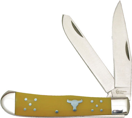 ABKT Cattlemans Cutlery Yellow Delrin Handle 3.25" Two-Blade Trapper Knife