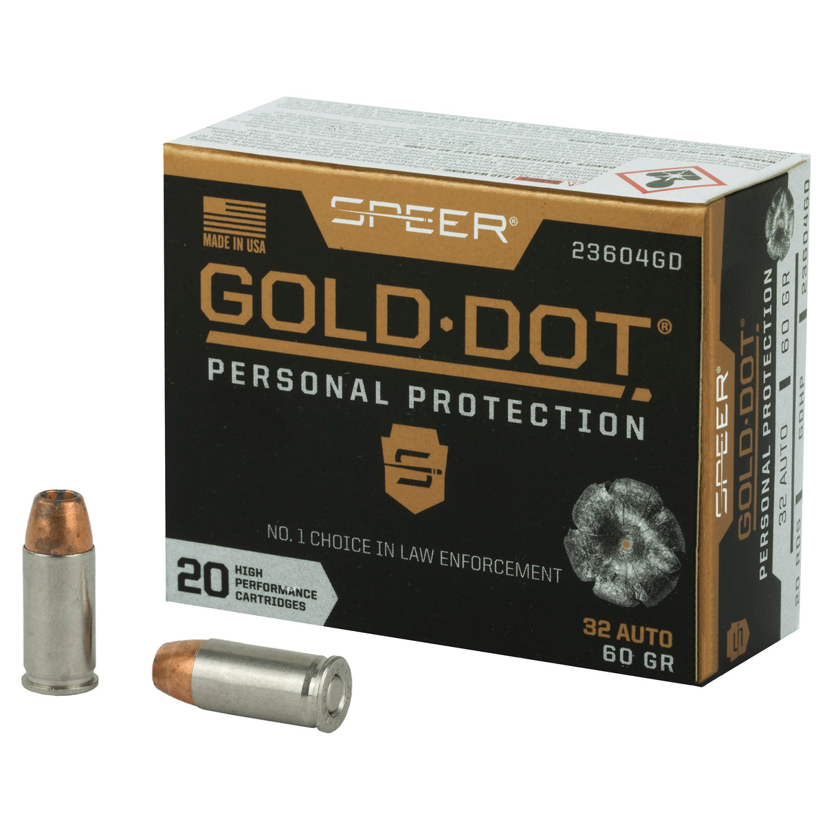 Speer Gold Dot Personal Protection .32 ACP 60 grain Hollow Point ammunition