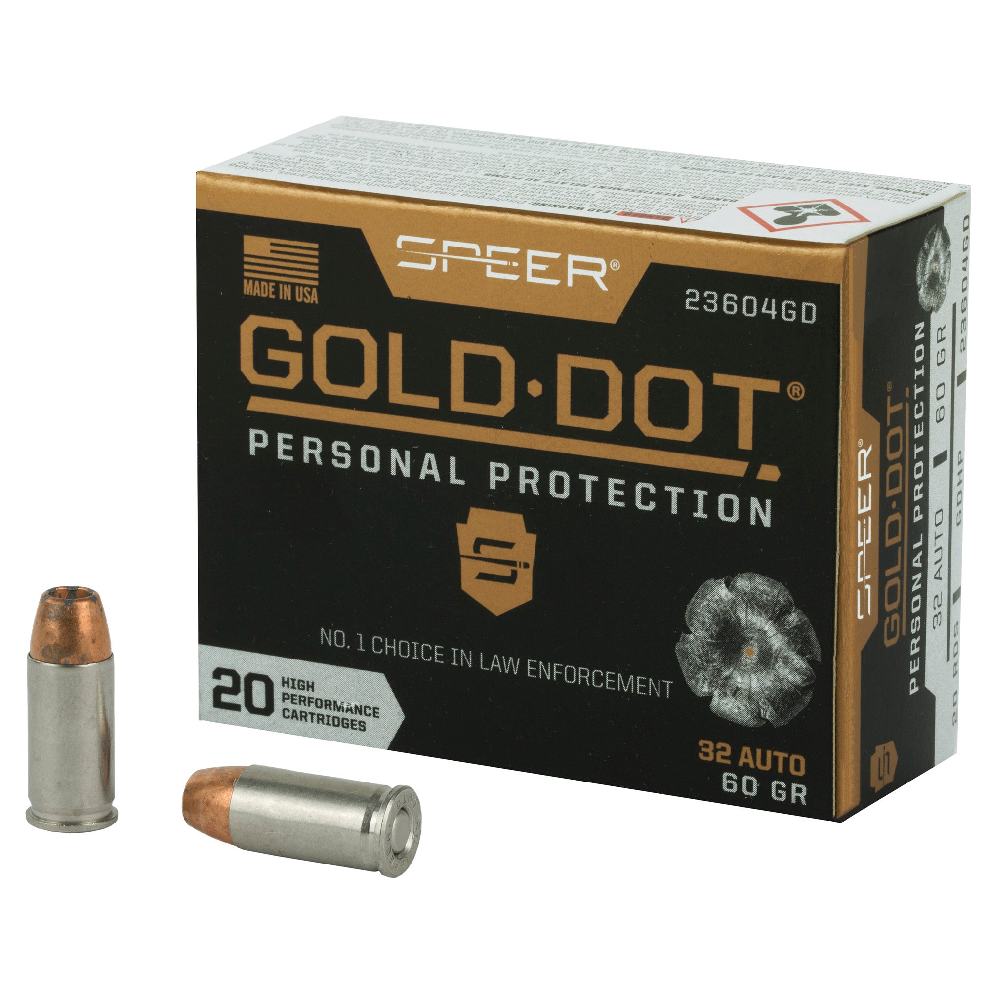 Speer Gold Dot Personal Protection .32 ACP 60 grain Hollow Point ammunition