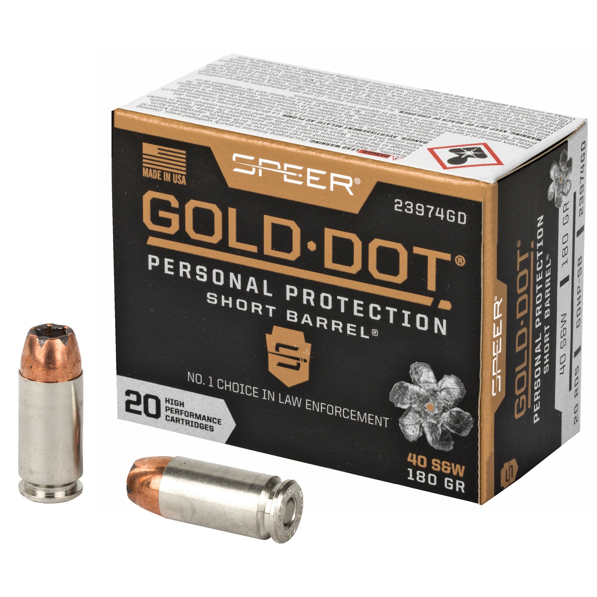 Speer Gold Dot Personal Protection Short Barrel Hollow Point 180 Grain .40 S&W 950 fps