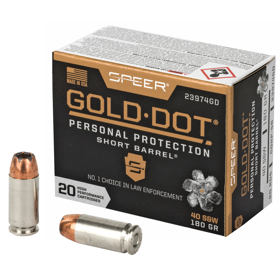 Speer Gold Dot Personal Protection Short Barrel Hollow Point 180 Grain .40 S&W 950 fps