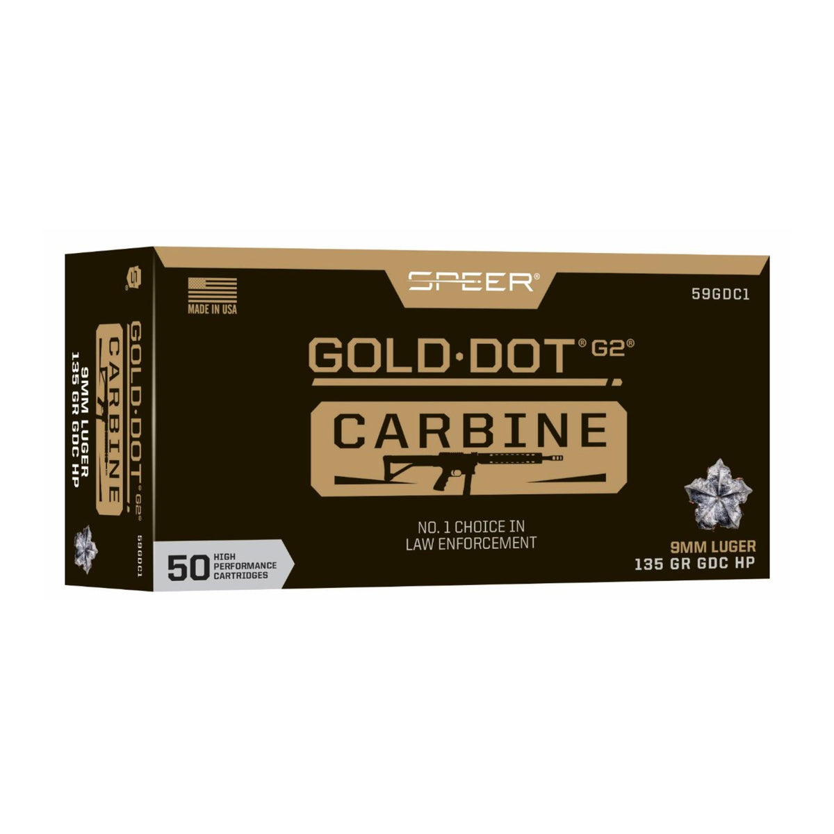 Speer Gold Dot Carbine 9mm Luger / Parabellum 135 grain Jacketed Hollow Point ammunition