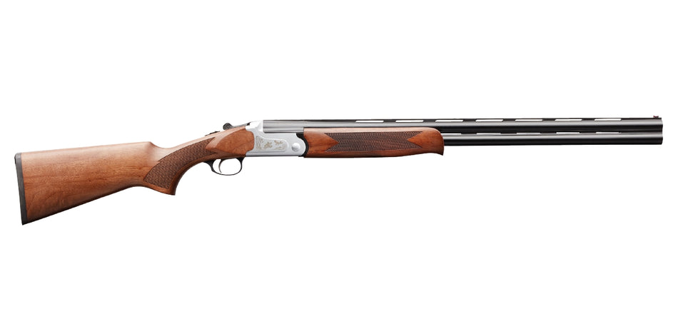 Charles Daly 930197 202 Full Size 12 Gauge Break Open 3" 2rd 28" Blued Over/Under Vent Rib Barrel, Engraved Quail Scene Silver Steel Grooved Receiver, Fixed Checkered Walnut Stock