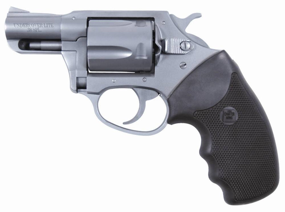 Charter Arms 53820 Undercover Lite Compact 38 Special, 5 Shot 2" Stainless Steel Barrel & Cylinder, Anodized Aluminum Frame w/Black Finger Grooved Rubber Grip, Exposed Hammer