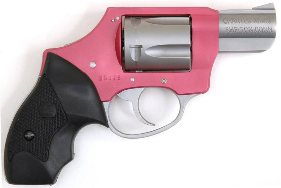 Charter Arms 53831 Undercover Lite Pink Lady Small 38 Special, 5 Shot 2" Stainless Steel Barrel & Cylinder, Pink Aluminum Frame w/Black Finger Grooved Rubber Grip, Concealed Hammer