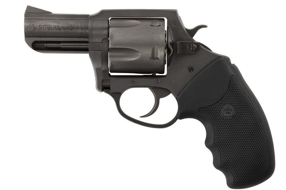 Charter Arms 64520 Pitbull 45 ACP, 5 Shot 2.50" Black Nitride Steel Barrel, Cylinder & Frame w/Black Finger Grooved Rubber Grip