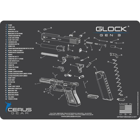 Cerus Gear Glock Gen3 Schematic Gray ProMat 12 x 17 Inch Cleaning Pad