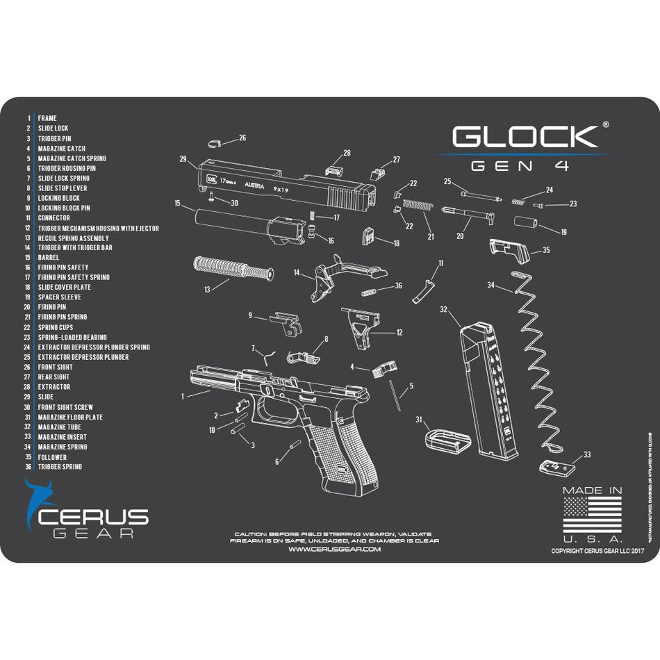 Cerus Gear Gray Glock Gen 4 Schematic Promat 12x17 Inch