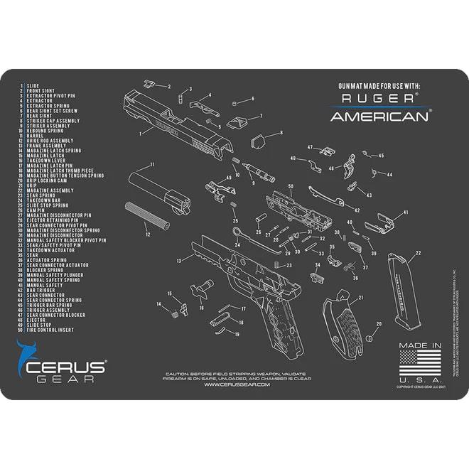 Cerus Gear Gun Cleaning Mat Ruger American Schematic 12x17 Inch Grey/Blue