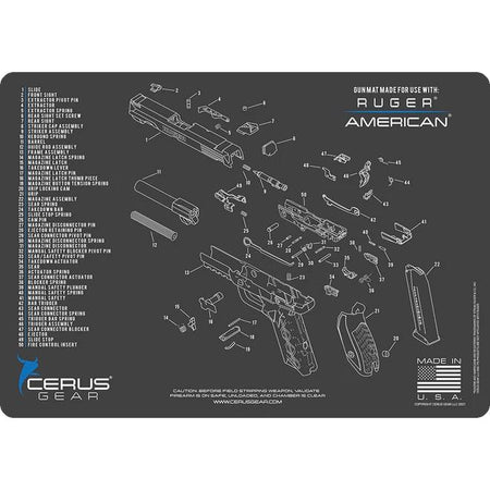 Cerus Gear Gun Cleaning Mat Ruger American Schematic 12x17 Inch Grey/Blue