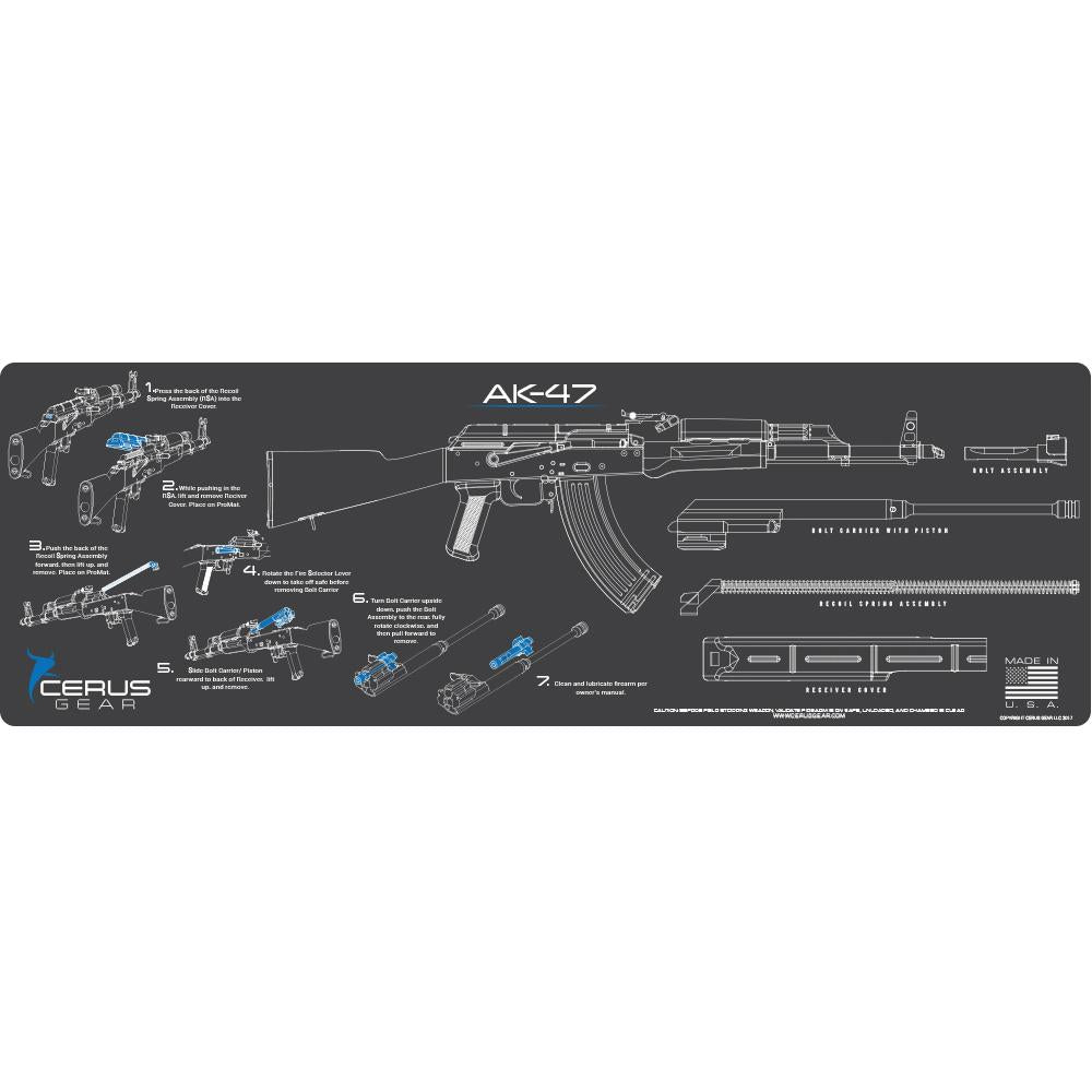 Cerus Gear AK-47 Step-by-Step Instructional Cleaning Mat 12x36 Grey
