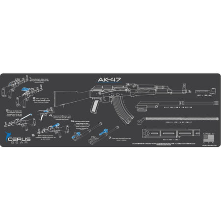 Cerus Gear AK-47 Step-by-Step Instructional Cleaning Mat 12x36 Grey
