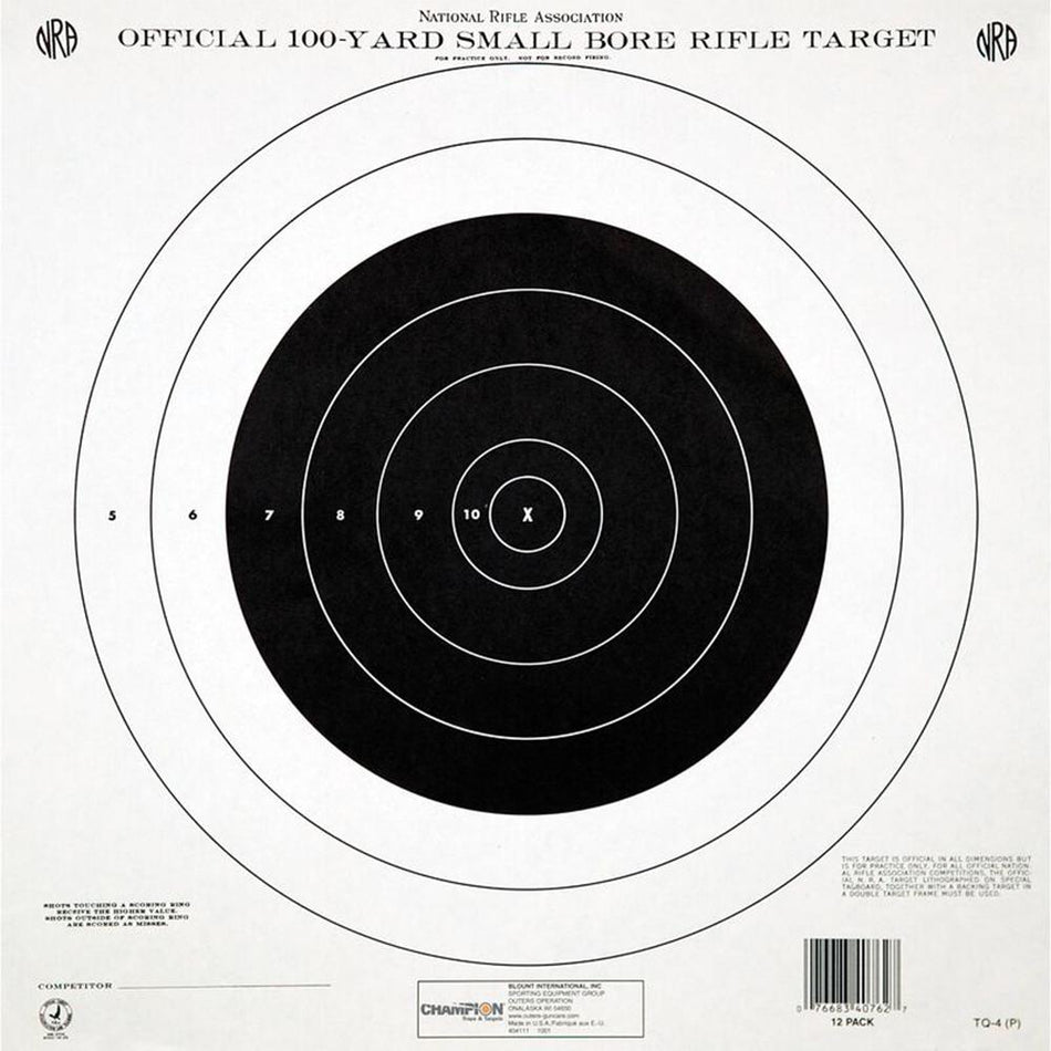 Champion Official NRA TQ-4(P) 100-Yard Small Bore Rifle Targets Pack of 100