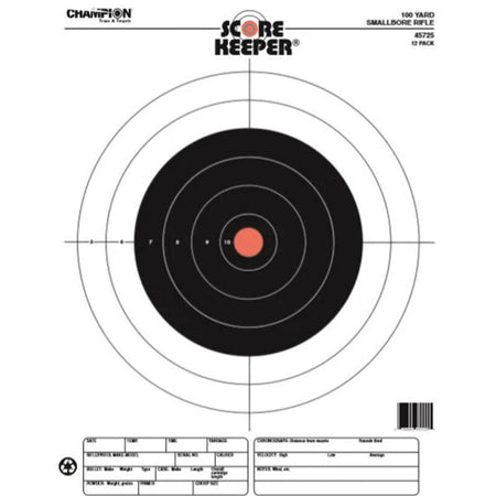 Champion Fluorescent Orange Scorekeeper Bullseye Paper Targets 100yd Small Bore 12 Count