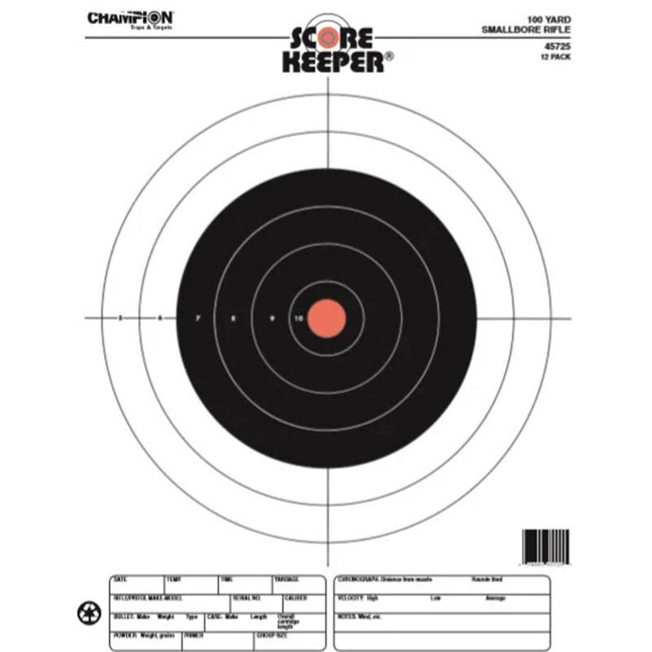 Champion Fluorescent Orange Scorekeeper Bullseye Paper Targets 100yd Small Bore 12 Count