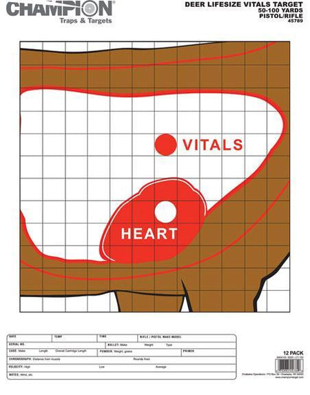 Champion Deer Vitals Animal Shooting Targets Paper 12 Pack