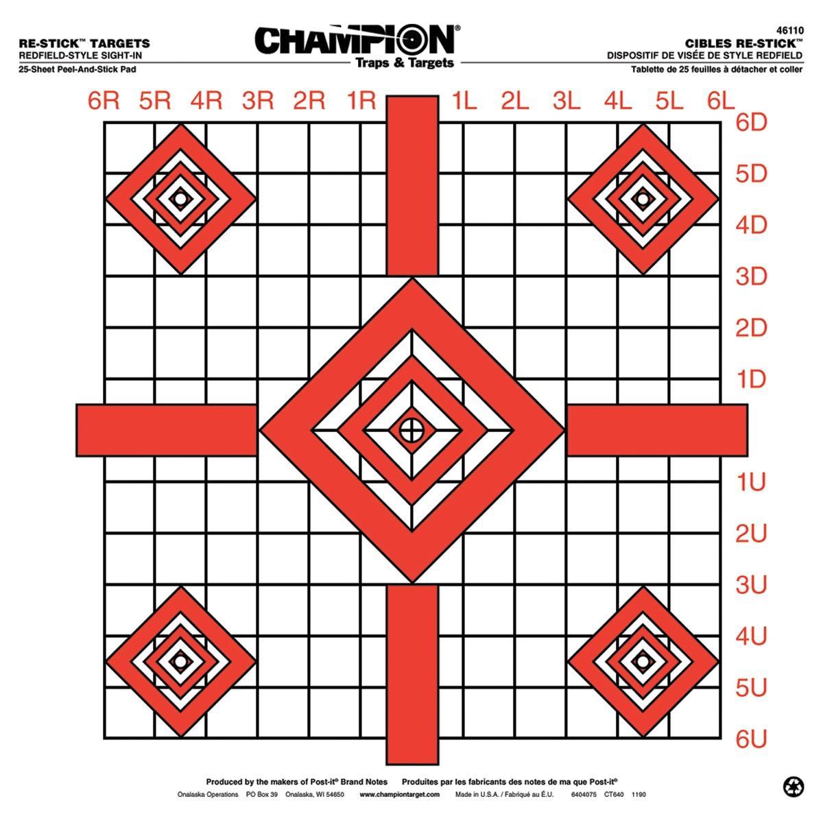 Champion ReStick Redfield-Style Precision Sight-In Range Targets 25/Page 16"