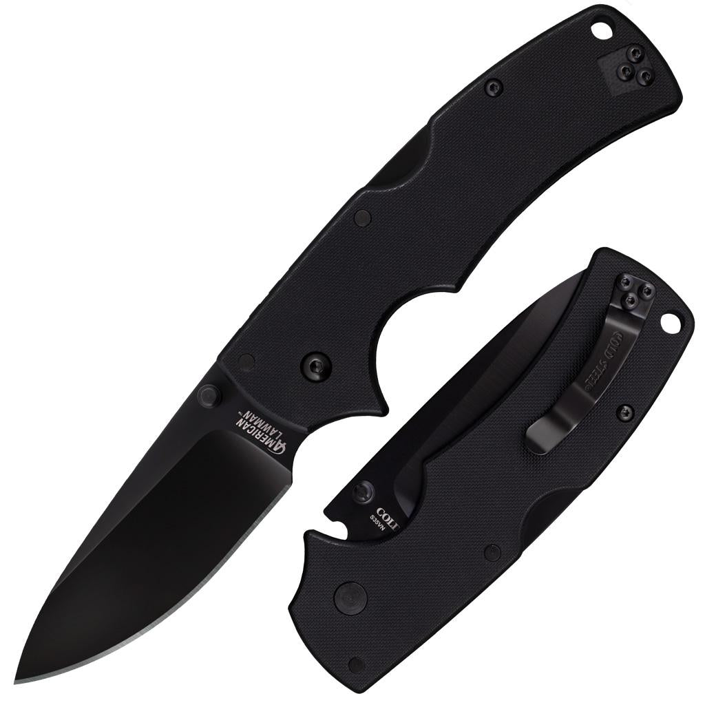 Cold Steel American Lawman Black G-10 Pocket Knife 3.5" DLC Coated S35VN Drop Point Blade