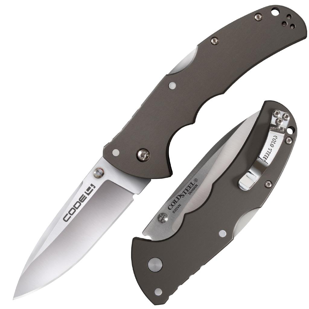 Cold Steel Code 4 Folding Knife Spear Point 3-1/2" Satin Blade Gray Handle