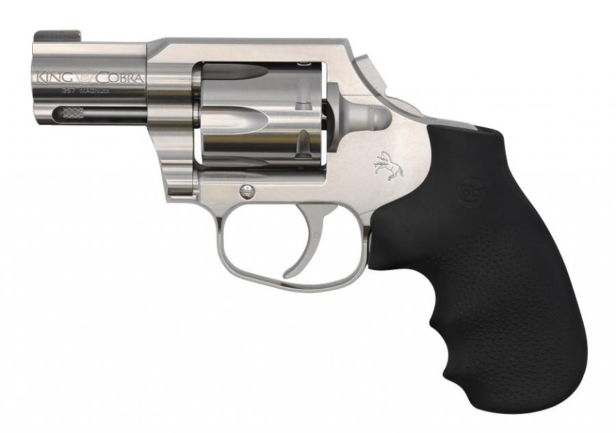 Colt Mfg KCOBRASB2BB King Cobra Carry 357 Mag 6 Shot 2" DAO Brushed Stainless Steel Barrel, Cylinder & Frame, Black Hogue Rubber w/Finger Grooves Grip