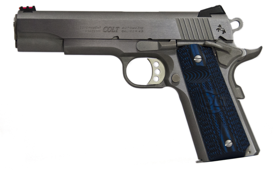 Colt Mfg O1070CCS Competition Government 45 ACP 8+1 5" Stainless National Match Barrel, Serrated Slide & Frame w/Beavertail, Checkered Blue G10 Grip, Ambidextrous